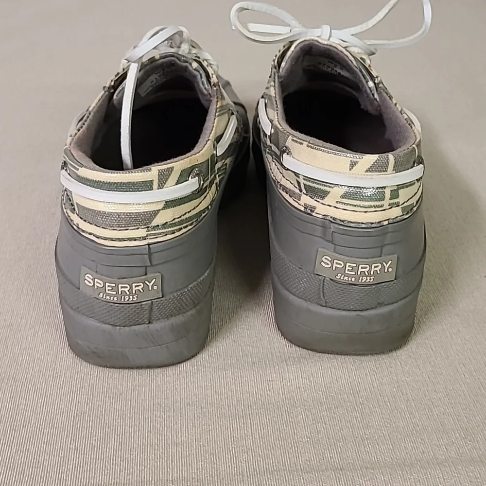 Sperry Topsiders Rubber Rain Boots Size 7 M Grey/ Plaid